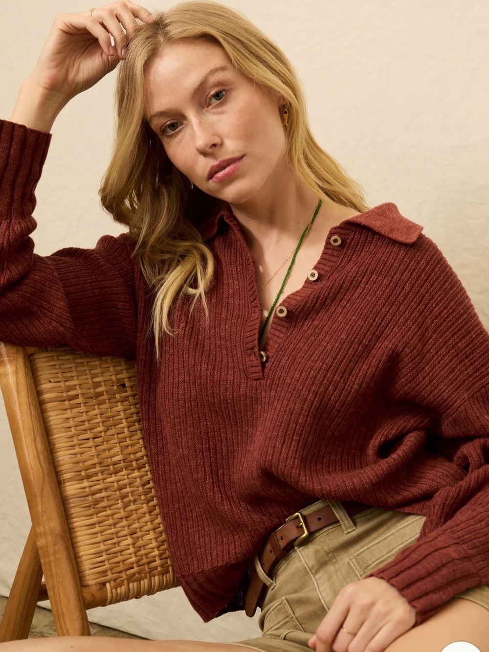 Faherty Miramar Linen Relaxed Polo - Smoked Paprika